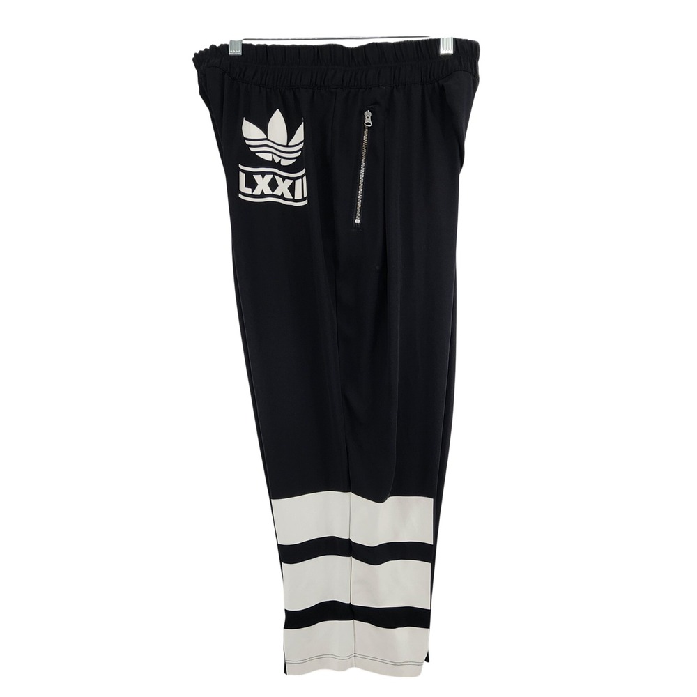 Adidas Large Black Cropped Track Pants Trefoil LXXII Logo Sporty Streetwear